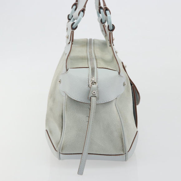 Salvatore Ferragamo Gancini Hand Bag Suede Light Blue Silver Auth BA14181
