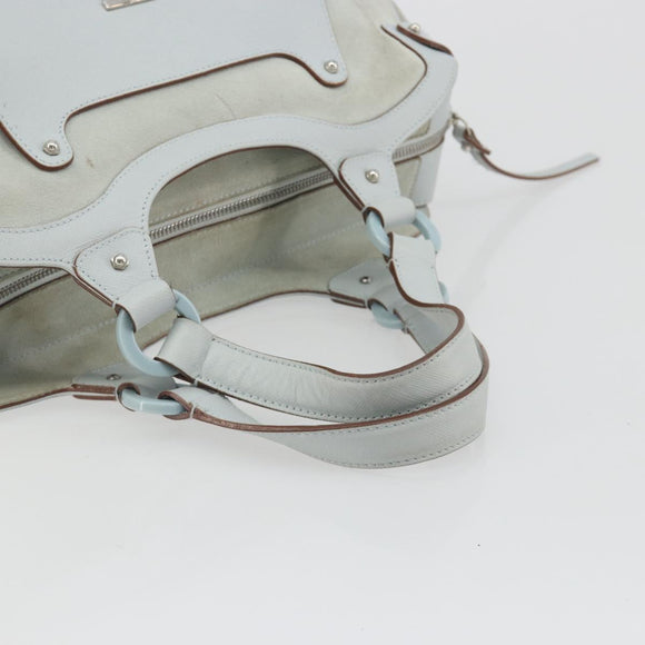 Salvatore Ferragamo Gancini Hand Bag Suede Light Blue Silver Auth BA14181