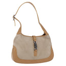 GUCCI Jackie Shoulder Bag Suede Beige Silver 001 3735 Auth BA14182-1