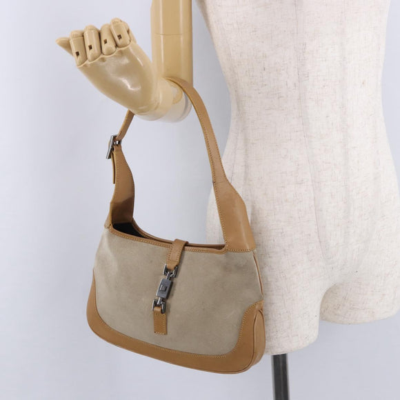 GUCCI Jackie Shoulder Bag Suede Beige Silver 001 3735 Auth BA14182