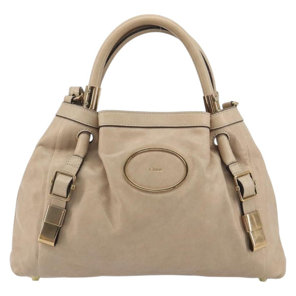 Chloe Victoria Hand Bag Leather 2way Beige Gold Auth BA14185A