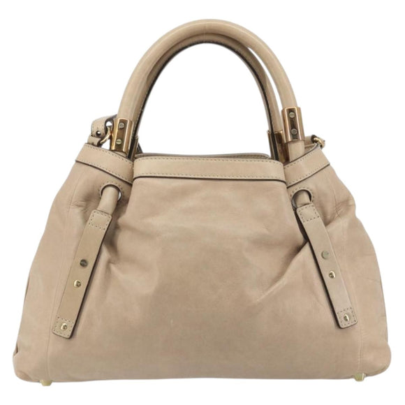 Chloe Victoria Hand Bag Leather 2way Beige Gold Auth BA14185A