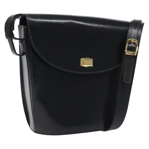 BALLY Shoulder Bag Leather Black Gold Auth BA1419