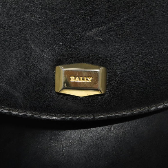BALLY Shoulder Bag Leather Black Gold Auth BA1419