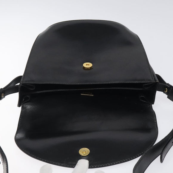 BALLY Shoulder Bag Leather Black Gold Auth BA1419