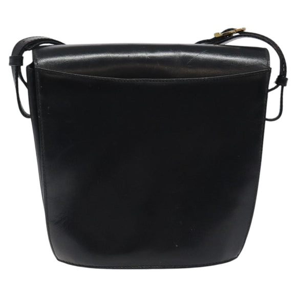 BALLY Shoulder Bag Leather Black Gold Auth BA1419