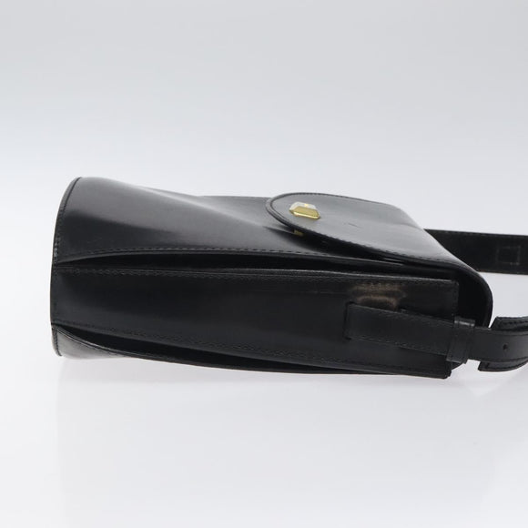 BALLY Shoulder Bag Leather Black Gold Auth BA1419