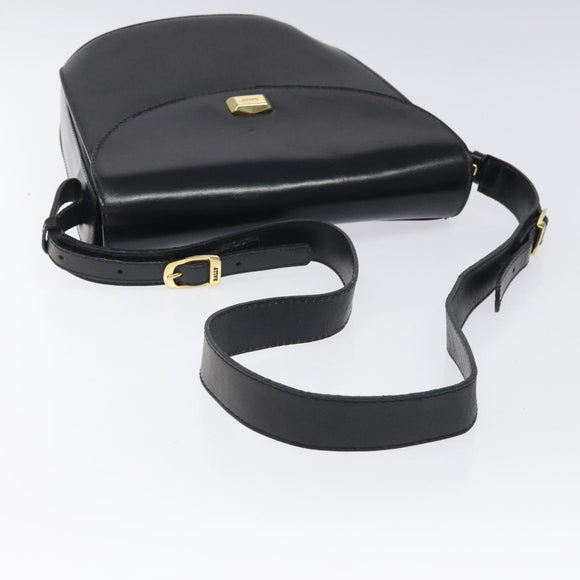 BALLY Shoulder Bag Leather Black Gold Auth BA1419
