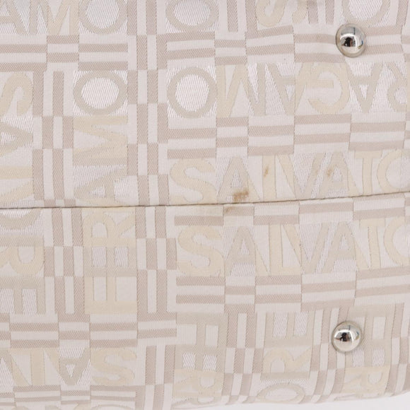 Salvatore Ferragamo Hand Bag Jacquard Ivory Silver Auth BA14190A