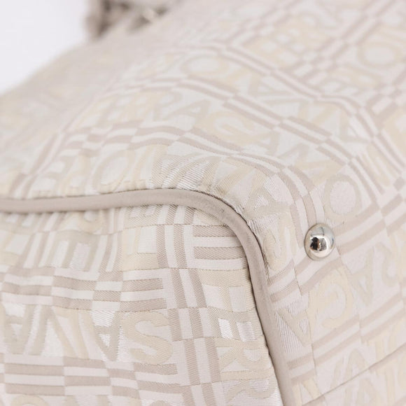 Salvatore Ferragamo Hand Bag Jacquard Ivory Silver Auth BA14190A