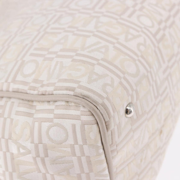 Salvatore Ferragamo Hand Bag Jacquard Ivory Silver Auth BA14190A