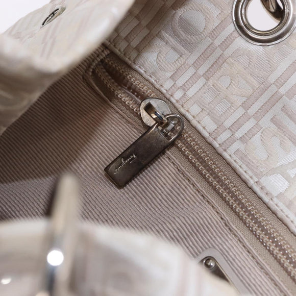 Salvatore Ferragamo Hand Bag Jacquard Ivory Silver Auth BA14190A