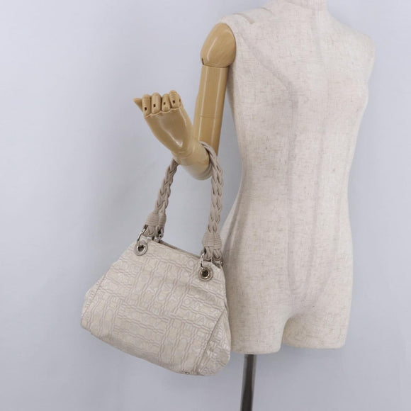 Salvatore Ferragamo Hand Bag Jacquard Ivory Silver Auth BA14190A