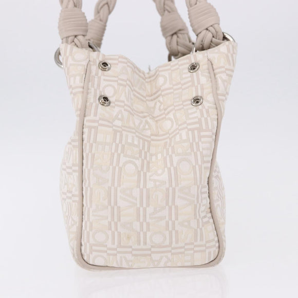 Salvatore Ferragamo Hand Bag Jacquard Ivory Silver Auth BA14190A