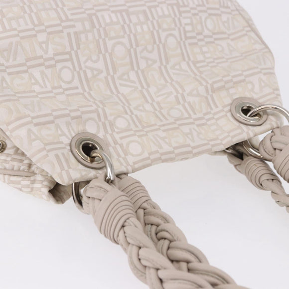 Salvatore Ferragamo Hand Bag Jacquard Ivory Silver Auth BA14190A