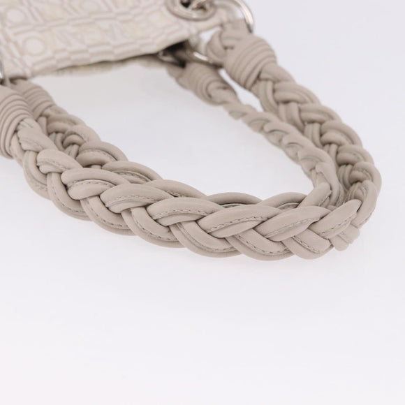 Salvatore Ferragamo Hand Bag Jacquard Ivory Silver Auth BA14190A