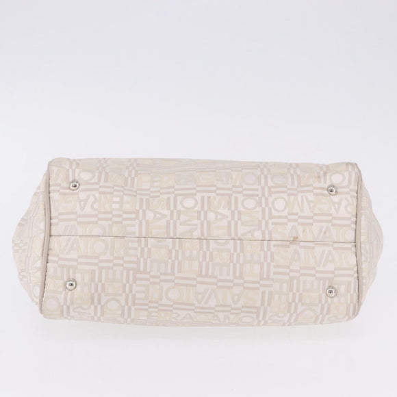 Salvatore Ferragamo Hand Bag Jacquard Ivory Silver Auth BA14190A