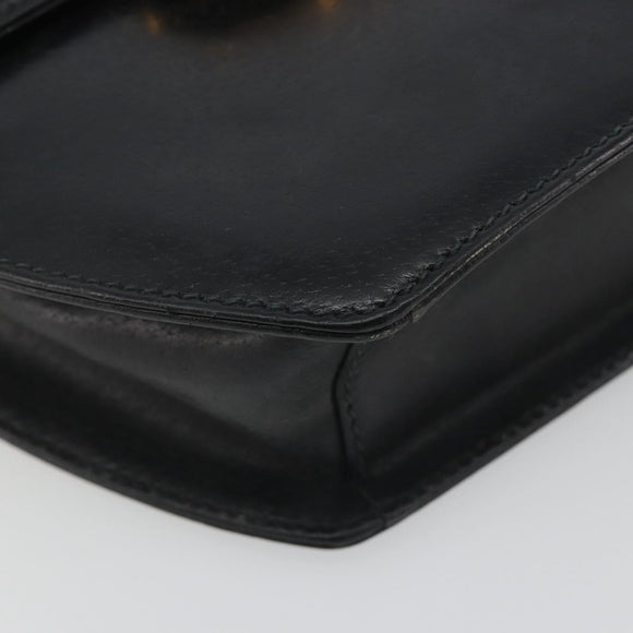 GUCCI Shoulder Bag Leather Black Gold Auth BA14193