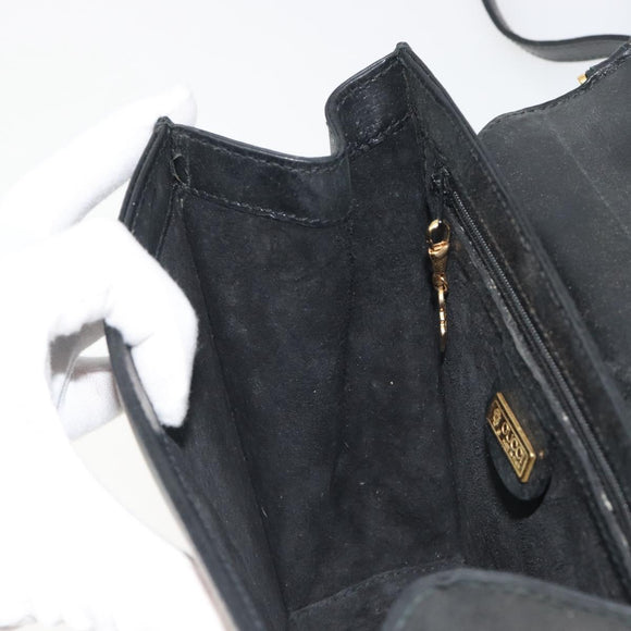 GUCCI Shoulder Bag Leather Black Gold Auth BA14193