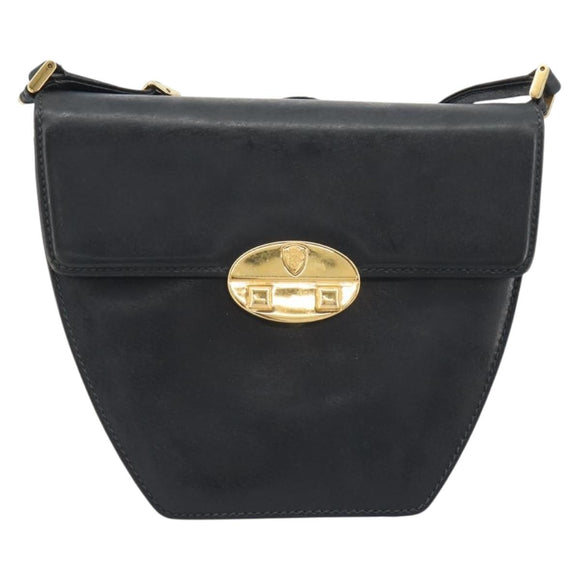 GUCCI Shoulder Bag Leather Black Gold Auth BA14193