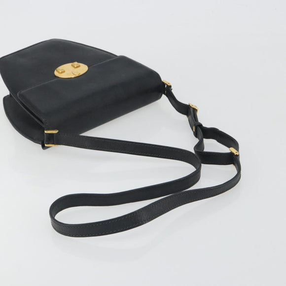 GUCCI Shoulder Bag Leather Black Gold Auth BA14193