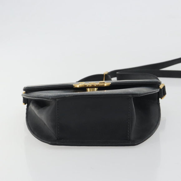 GUCCI Shoulder Bag Leather Black Gold Auth BA14193