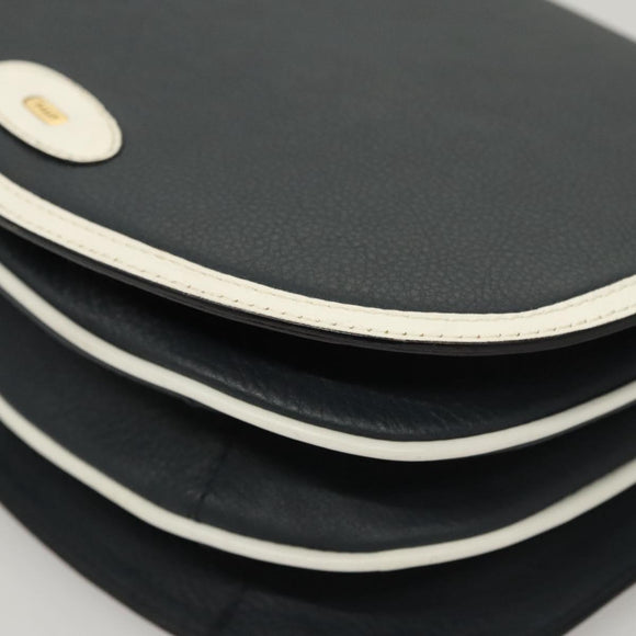 BALLY Shoulder Bag Leather Navy Gold Auth BA1420