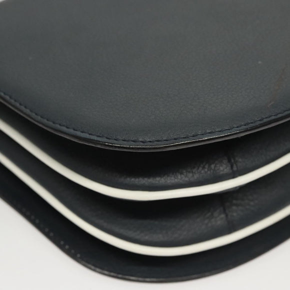 BALLY Shoulder Bag Leather Navy Gold Auth BA1420