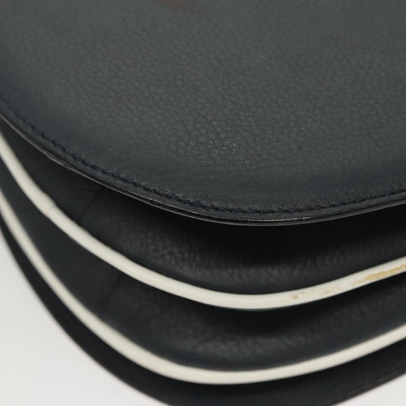 BALLY Shoulder Bag Leather Navy Gold Auth BA1420