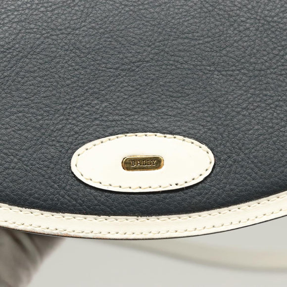 BALLY Shoulder Bag Leather Navy Gold Auth BA1420