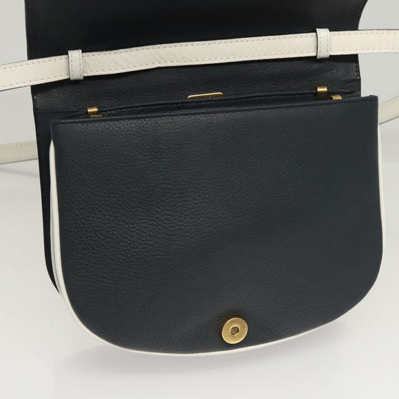 BALLY Shoulder Bag Leather Navy Gold Auth BA1420
