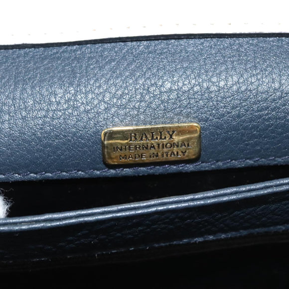 BALLY Shoulder Bag Leather Navy Gold Auth BA1420
