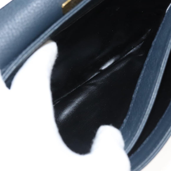 BALLY Shoulder Bag Leather Navy Gold Auth BA1420