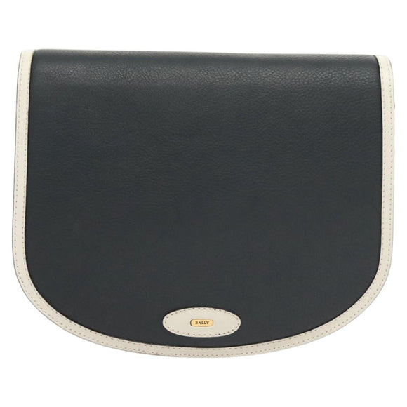 BALLY Shoulder Bag Leather Navy Gold Auth BA1420