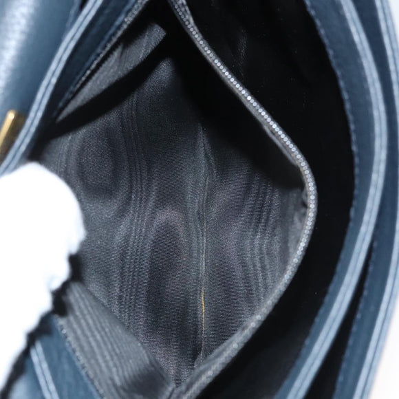 BALLY Shoulder Bag Leather Navy Gold Auth BA1420