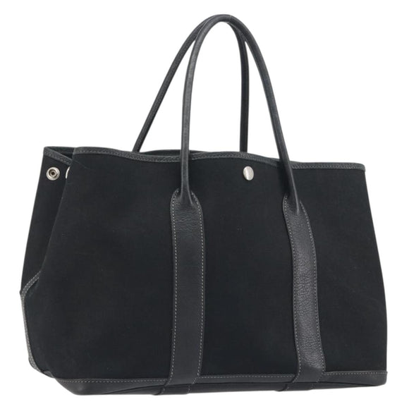 HERMES Garden Party PM Hand Bag Canvas Black Silver Auth BA14200