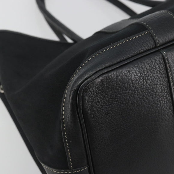 HERMES Garden Party PM Hand Bag Canvas Black Silver Auth BA14200