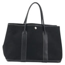 HERMES Garden Party PM Hand Bag Canvas Black Silver Auth BA14200-2