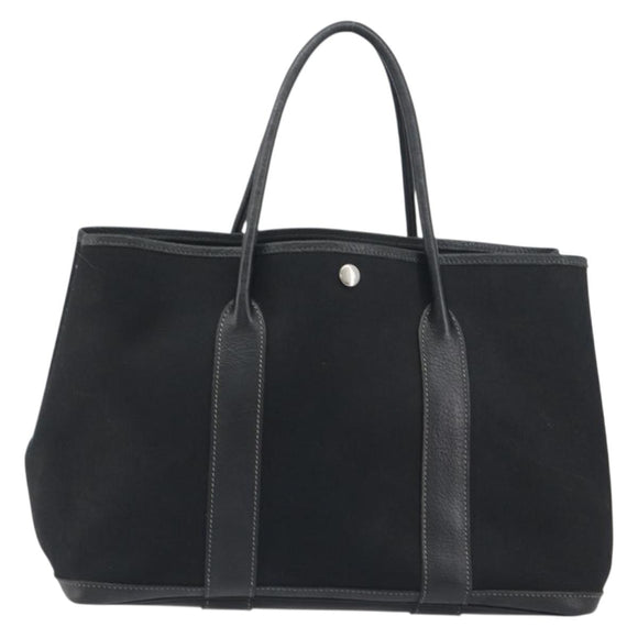 HERMES Garden Party PM Hand Bag Canvas Black Silver Auth BA14200