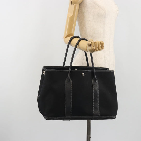 HERMES Garden Party PM Hand Bag Canvas Black Silver Auth BA14200