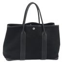 HERMES Garden Party PM Hand Bag Canvas Black Silver Auth BA14200-3