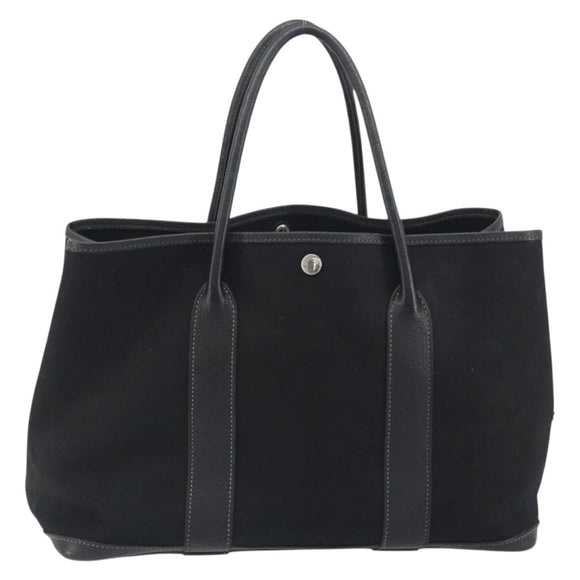 HERMES Garden Party PM Hand Bag Canvas Black Silver Auth BA14200