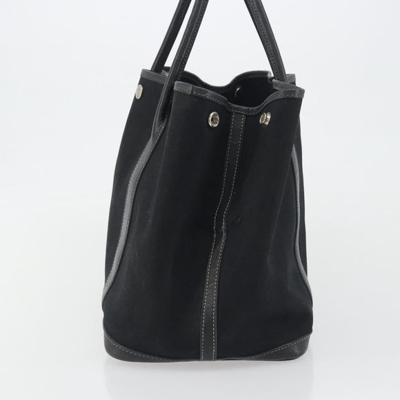 HERMES Garden Party PM Hand Bag Canvas Black Silver Auth BA14200