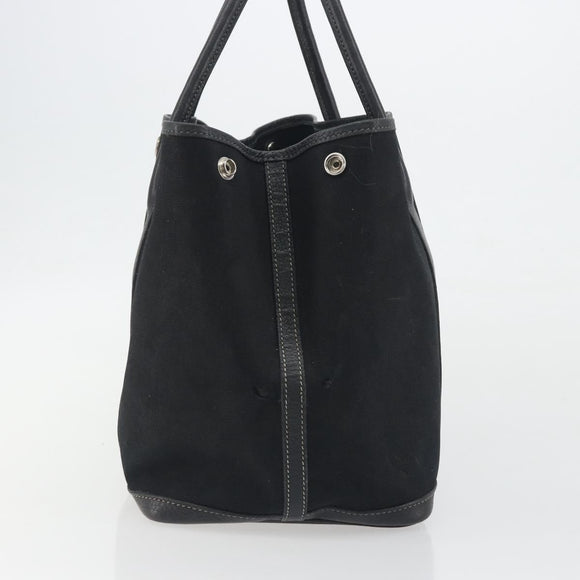 HERMES Garden Party PM Hand Bag Canvas Black Silver Auth BA14200