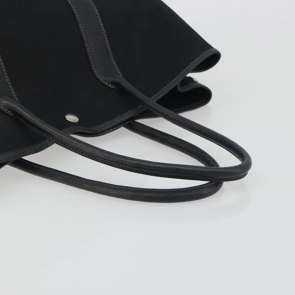 HERMES Garden Party PM Hand Bag Canvas Black Silver Auth BA14200