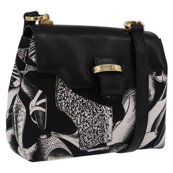 Salvatore Ferragamo Shoulder Bag Canvas Black Gold Auth BA14201A