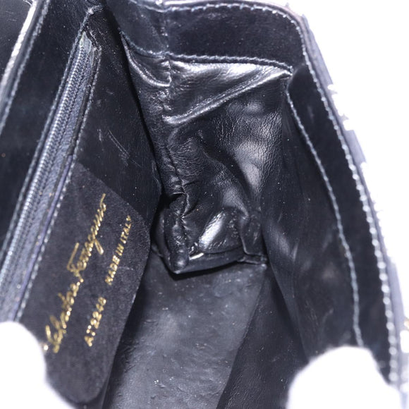Salvatore Ferragamo Shoulder Bag Canvas Black Gold Auth BA14201A