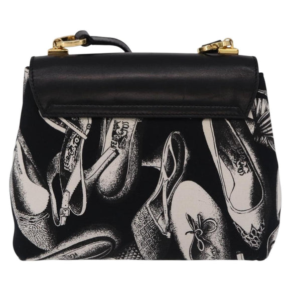 Salvatore Ferragamo Shoulder Bag Canvas Black Gold Auth BA14201A