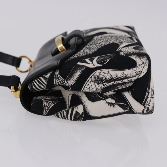 Salvatore Ferragamo Shoulder Bag Canvas Black Gold Auth BA14201A