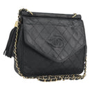 CHANEL Matelasse Chain Shoulder Bag Lamb Skin Black Gold CC Auth BA14204-1